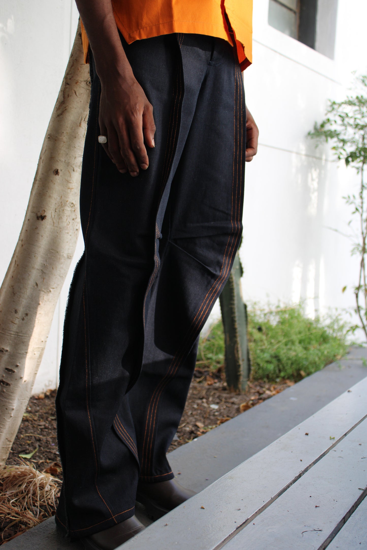 Twisted Pleat Denim Pants