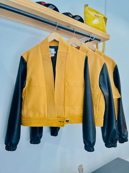 Melton-Pleather Crop Jacket