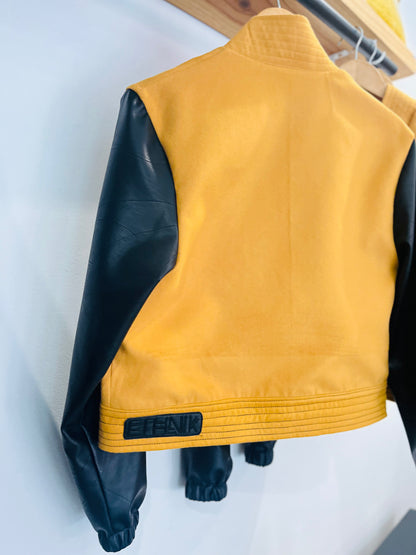 Melton-Pleather Crop Jacket